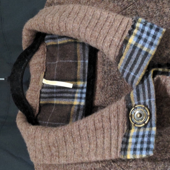 Free People Vintage/Retro Look M Wool Blend Button Cardigan Sweater Brown Plaid - Picture 3 of 8